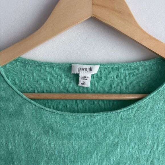 J Jill Sweater XS Petite Women’s Oversize Cotton Linen Boxy Cropped Green Top - Picture 5 of 8